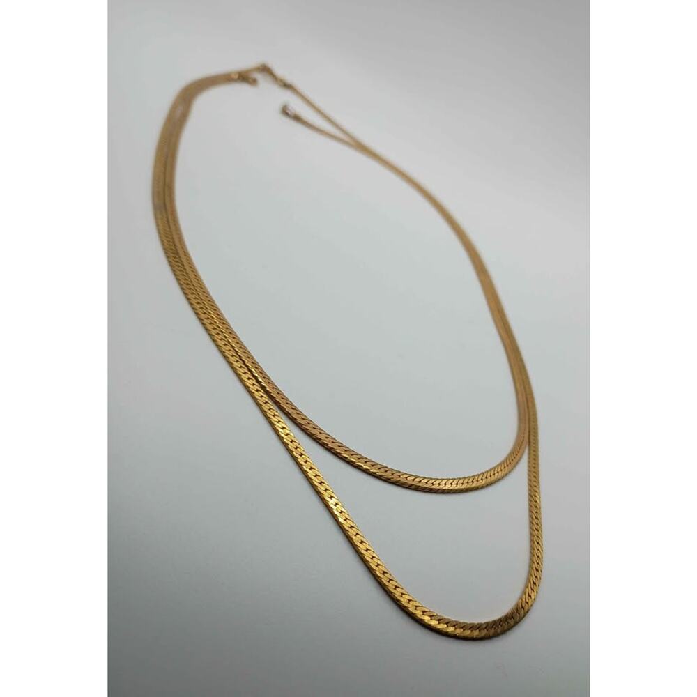 Vintage Gold-Plated Herringbone Chain Lot – 2 Necklaces - Picture 6 of 8